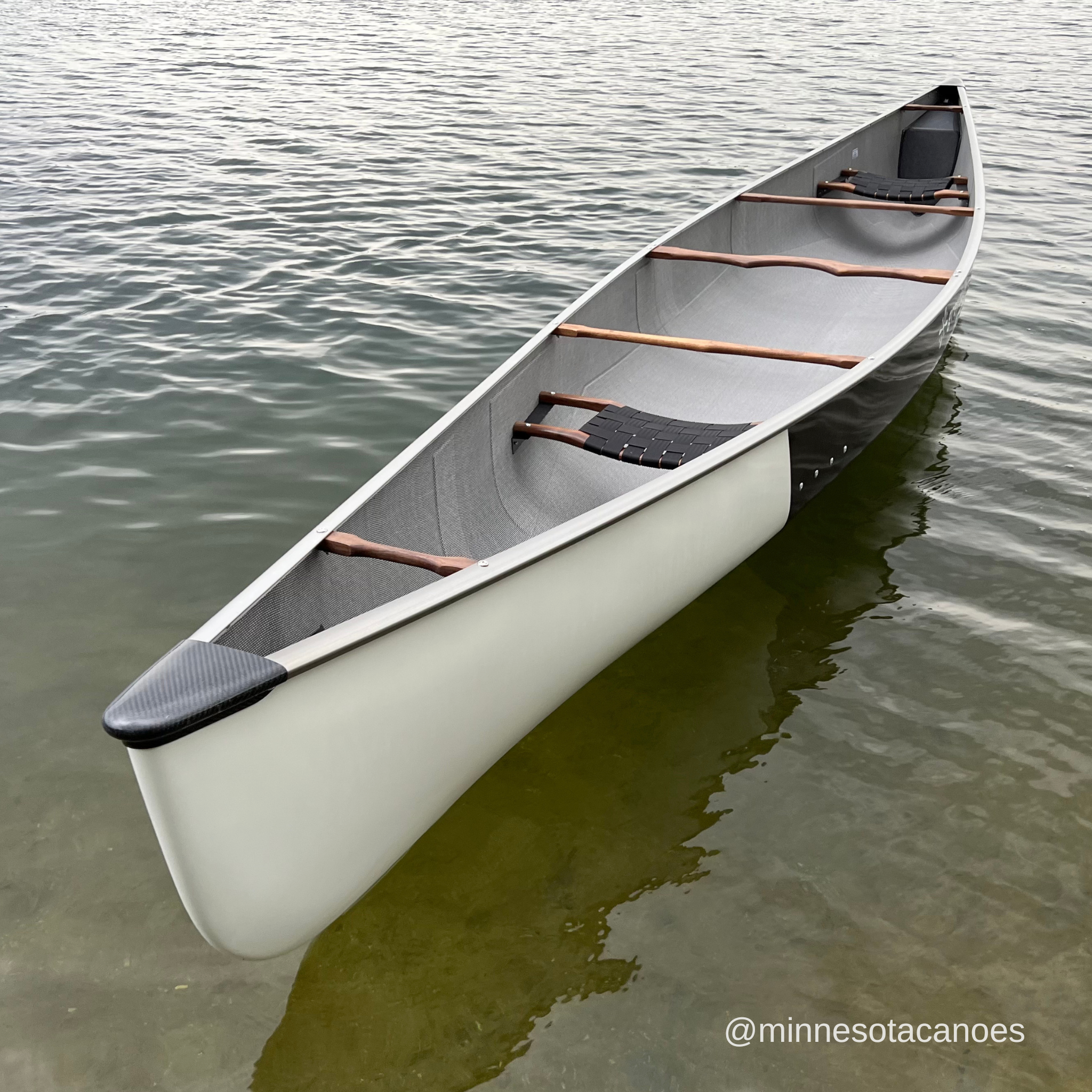 VISION17 (17' 9") Legacy Grey w/White Bow Dip Aluminum and Walnut Trim Tandem Grey Duck Canoe